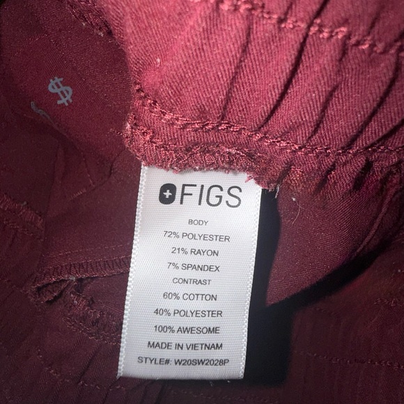 Figs Women’s Burgundy High Waisted Relaxed Fionx Jogger Scrub Pant Size: XS/P - Picture 10 of 15
